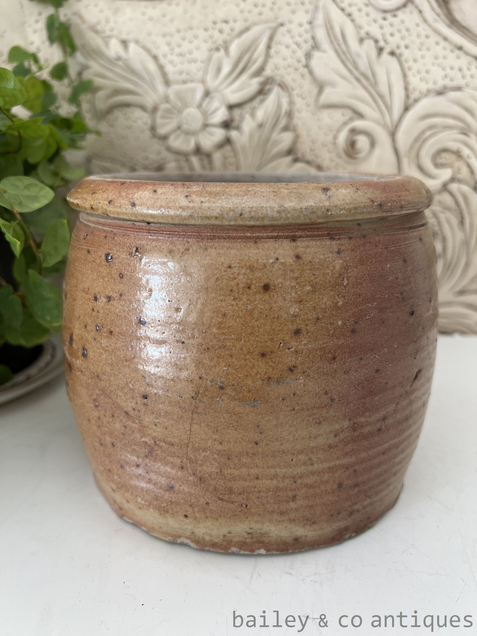 Antique French Rare Earthenware Stoneware Confit Pot - B0772   detail 04